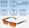 Dimensions and Measurements Illustration of Perry Ellis PEBX44 Designer Polarized Sunglasses with Custom Cut Red Mirror Lenses in Gloss Black Marble Unisex Rectangular Full Rim Acetate 50 mm