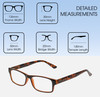 Dimensions and Measurements Illustration of Perry Ellis PEBX44 Unisex Rectangular Full Rim Designer Reading Glasses in Gloss Brown Marble 50mm