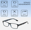Dimensions and Measurements Illustration of Perry Ellis PEBX44 Designer Blue Light Blocking Eyeglasses in Gloss Navy Blue Marble Unisex Rectangular Full Rim Acetate 50 mm