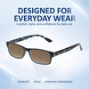 Comfort, Stylish, Everyday Confidence Illustration of Perry Ellis PEBX44 Designer Polarized Sunglasses with Custom Cut Amber Brown Lenses in Gloss Navy Blue Marble Unisex Rectangular Full Rim Acetate 50 mm