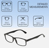 Dimensions and Measurements Illustration of Perry Ellis PEBX54 Designer Blue Light Blocking Eyeglasses in Gloss Black Marble Unisex Rectangular Full Rim Acetate 53 mm