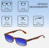 Dimensions and Measurements Illustration of Perry Ellis PEBX54 Designer Polarized Sunglasses with Custom Cut Blue Mirror Lenses in Gloss Tortoise Havana Marble Unisex Rectangular Full Rim Acetate 53 mm
