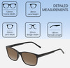 Dimensions and Measurements Illustration of Perry Ellis PEBX55 Designer Polarized Sunglasses with Custom Cut Amber Brown Lenses in Gloss Black Marble Unisex Square Full Rim Acetate 52 mm