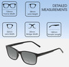 Dimensions and Measurements Illustration of Perry Ellis PEBX55 Designer Polarized Reading Sunglasses with Custom Cut Powered Smoke Grey Lenses in Gloss Black Marble Unisex Square Full Rim Acetate 52 mm