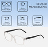 Dimensions and Measurements Illustration of Perry Ellis PEBX55 Unisex Square Full Rim Designer Reading Glasses in Gloss Crystal Clear Marble 52mm