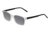 Profile View of Perry Ellis PEBX55 Designer Polarized Sunglasses with Custom Cut Smoke Grey Lenses in Gloss Crystal Clear Marble Unisex Square Full Rim Acetate 52 mm