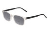 Profile View of Perry Ellis PEBX55 Designer Polarized Reading Sunglasses with Custom Cut Powered Smoke Grey Lenses in Gloss Crystal Clear Marble Unisex Square Full Rim Acetate 52 mm