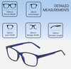 Dimensions and Measurements Illustration of Perry Ellis PEBX55 Designer Progressive Lens Blue Light Blocking Eyeglasses in Gloss Navy Blue Marble Unisex Square Full Rim Acetate 52 mm