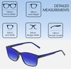 Dimensions and Measurements Illustration of Perry Ellis PEBX55 Designer Polarized Reading Sunglasses with Custom Cut Powered Blue Mirror Lenses in Gloss Navy Blue Marble Unisex Square Full Rim Acetate 52 mm