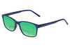 Profile View of Perry Ellis PEBX55 Designer Polarized Reading Sunglasses with Custom Cut Powered Green Mirror Lenses in Gloss Navy Blue Marble Unisex Square Full Rim Acetate 52 mm