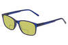 Profile View of Perry Ellis PEBX55 Designer Polarized Reading Sunglasses with Custom Cut Powered Sun Flower Yellow Lenses in Gloss Navy Blue Marble Unisex Square Full Rim Acetate 52 mm