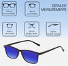 Dimensions and Measurements Illustration of Perry Ellis PEBX57 Designer Polarized Sunglasses with Custom Cut Blue Mirror Lenses in Gloss Black Marble Unisex Panthos Full Rim Acetate 50 mm
