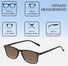Dimensions and Measurements Illustration of Perry Ellis PEBX57 Designer Polarized Reading Sunglasses with Custom Cut Powered Amber Brown Lenses in Gloss Black Marble Unisex Panthos Full Rim Acetate 50 mm