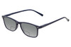 Profile View of Perry Ellis PEBX57 Designer Polarized Reading Sunglasses with Custom Cut Powered Smoke Grey Lenses in Gloss Navy Blue Marble Unisex Panthos Full Rim Acetate 50 mm