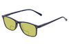 Profile View of Perry Ellis PEBX57 Designer Polarized Reading Sunglasses with Custom Cut Powered Sun Flower Yellow Lenses in Gloss Navy Blue Marble Unisex Panthos Full Rim Acetate 50 mm