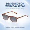 Comfort, Stylish, Everyday Confidence Illustration of Perry Ellis PEBX57 Designer Polarized Sunglasses with Custom Cut Smoke Grey Lenses in Gloss Tortoise Havana Marble Unisex Panthos Full Rim Acetate 50 mm