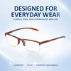 Comfort, Stylish, Everyday Confidence Illustration of Perry Ellis PEBX58 Unisex Rectangular Semi-Rimless Designer Reading Glasses in Gloss Dark Brown Marble 50mm