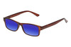 Profile View of Perry Ellis PEBX59 Designer Polarized Sunglasses with Custom Cut Blue Mirror Lenses in Gloss Dark Brown Marble Unisex Rectangular Full Rim Acetate 50 mm