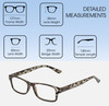 Dimensions and Measurements Illustration of Perry Ellis PEBX59 Designer Reading Eye Glasses with Custom Cut Powered Lenses in Gloss Grey Tortoise Havana Marble Unisex Rectangular Full Rim Acetate 50 mm