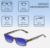 Dimensions and Measurements Illustration of Perry Ellis PEBX59 Designer Polarized Sunglasses with Custom Cut Blue Mirror Lenses in Gloss Grey Tortoise Havana Marble Unisex Rectangular Full Rim Acetate 50 mm