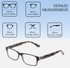 Dimensions and Measurements Illustration of Perry Ellis PEBX44 Unisex Rectangular Full Rim Designer Reading Glasses in Gloss Black Marble 50mm