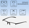 Dimensions and Measurements Illustration of Perry Ellis PEBX58 Unisex Rectangular Semi-Rimless Designer Reading Glasses in Gloss Black Marble 50mm