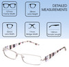 Dimensions View of Gun-Metal Calabria 845 Reading Glasses w/Flexie Temple 44 Color&Power Choose Marble Mosaic