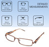 Dimensions View of Brown Calabria 845 Reading Glasses w/Flexie Temple 44 Color&Power Choose Marble Mosaic