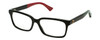 Gucci Designer Reading Eye Glasses in Gloss Black/Green/Red GG0168O-007-55 mm