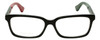 Gucci Designer Reading Eye Glasses in Gloss Black/Green/Red GG0168O-007-55 mm