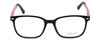 Profile View of Enhance Kids Blue Light Blocking Reading Glasses in Matte Black/Red EN4118 48 mm