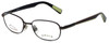 Profile View of Orvis Designer Blue Light Blocking Reading Glasses Target in Brown-Green 48mm Ne