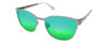Profile View of Converse Q204 Designer Polarized Reading Sunglasses with Custom Cut Powered Green Mirror Lenses in Light Blue Silver Unisex Oval Full Rim Stainless Steel 52 mm