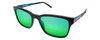 Profile View of Converse Q306 Designer Polarized Reading Sunglasses with Custom Cut Powered Green Mirror Lenses in Black Blue Unisex Rectangle Full Rim Acetate 52 mm