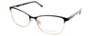 Profile View of Vera Bradley SUZANA Designer Blue Light Blocking Eyeglasses in Pretty Posies Floral Black Gold Ladies Cateye Full Rim Metal 55 mm