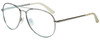 Profile View of Guess GU7555 Designer Reading Eye Glasses with Custom Cut Powered Lenses in Silver Glitter Pearl Gold Ladies Aviator Full Rim Metal 59 mm
