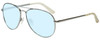 Profile View of Guess GU7555 Designer Blue Light Blocking Eyeglasses in Silver Glitter Pearl Gold Ladies Aviator Full Rim Metal 59 mm