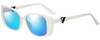 Profile View of Guess GU7631 Designer Polarized Sunglasses with Custom Cut Blue Mirror Lenses in White Ladies Butterfly Full Rim Acetate 53 mm