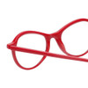 Close Up View of Eyebobs Barbee Q Designer Reading Eye Glasses with Single Vision Prescription Rx Lenses in Gloss Red Ladies Cateye Full Rim Acetate 50 mm