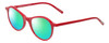 Profile View of Eyebobs Barbee Q Designer Polarized Reading Sunglasses with Custom Cut Powered Green Mirror Lenses in Gloss Red Ladies Cateye Full Rim Acetate 50 mm
