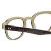 Close Up View of Eyebobs Bench Mark Designer Reading Eye Glasses in Brown Horn Marble Olive Green Ladies Cateye Full Rim Acetate 46 mm