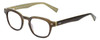 Profile View of Eyebobs Bench Mark Designer Single Vision Prescription Rx Eyeglasses in Brown Horn Marble Olive Green Ladies Cateye Full Rim Acetate 46 mm