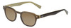 Profile View of Eyebobs Bench Mark Designer Polarized Sunglasses with Custom Cut Amber Brown Lenses in Brown Horn Marble Olive Green Ladies Cateye Full Rim Acetate 46 mm