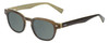 Profile View of Eyebobs Bench Mark Designer Polarized Sunglasses with Custom Cut Smoke Grey Lenses in Brown Horn Marble Olive Green Ladies Cateye Full Rim Acetate 46 mm
