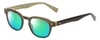 Profile View of Eyebobs Bench Mark Designer Polarized Reading Sunglasses with Custom Cut Powered Green Mirror Lenses in Brown Horn Marble Olive Green Ladies Cateye Full Rim Acetate 46 mm