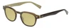 Profile View of Eyebobs Bench Mark Designer Polarized Reading Sunglasses with Custom Cut Powered Sun Flower Yellow Lenses in Brown Horn Marble Olive Green Ladies Cateye Full Rim Acetate 46 mm
