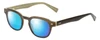 Profile View of Eyebobs Bench Mark Designer Polarized Reading Sunglasses with Custom Cut Powered Blue Mirror Lenses in Brown Horn Marble Olive Green Ladies Cateye Full Rim Acetate 46 mm