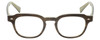 Front View of Eyebobs Bench Mark Designer Reading Eye Glasses with Custom Left and Right Powered Lenses in Brown Crystal Olive Green Ladies Cateye Full Rim Acetate 46 mm