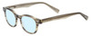 Profile View of Eyebobs Bitty Witty Designer Blue Light Blocking Eyeglasses in Amber Brown Crystal Marble Ladies Round Full Rim Acetate 42 mm