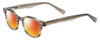 Profile View of Eyebobs Bitty Witty Designer Polarized Sunglasses with Custom Cut Red Mirror Lenses in Amber Brown Crystal Marble Ladies Round Full Rim Acetate 42 mm